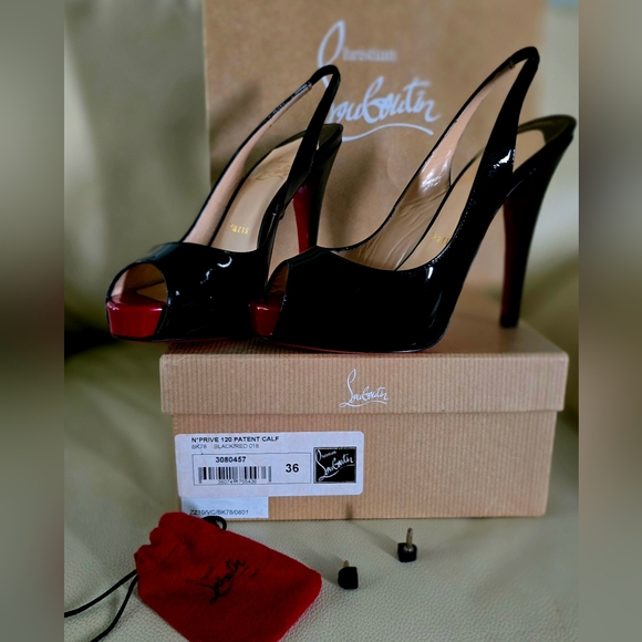 Christian Louboutin Patent Leather Peep Toe Slingback Heels US 6 / EU 36 - Picture 10 of 12